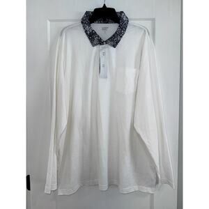 Lands' End Long Sleeve Polo Men’s 2XL White w/Floral Collar